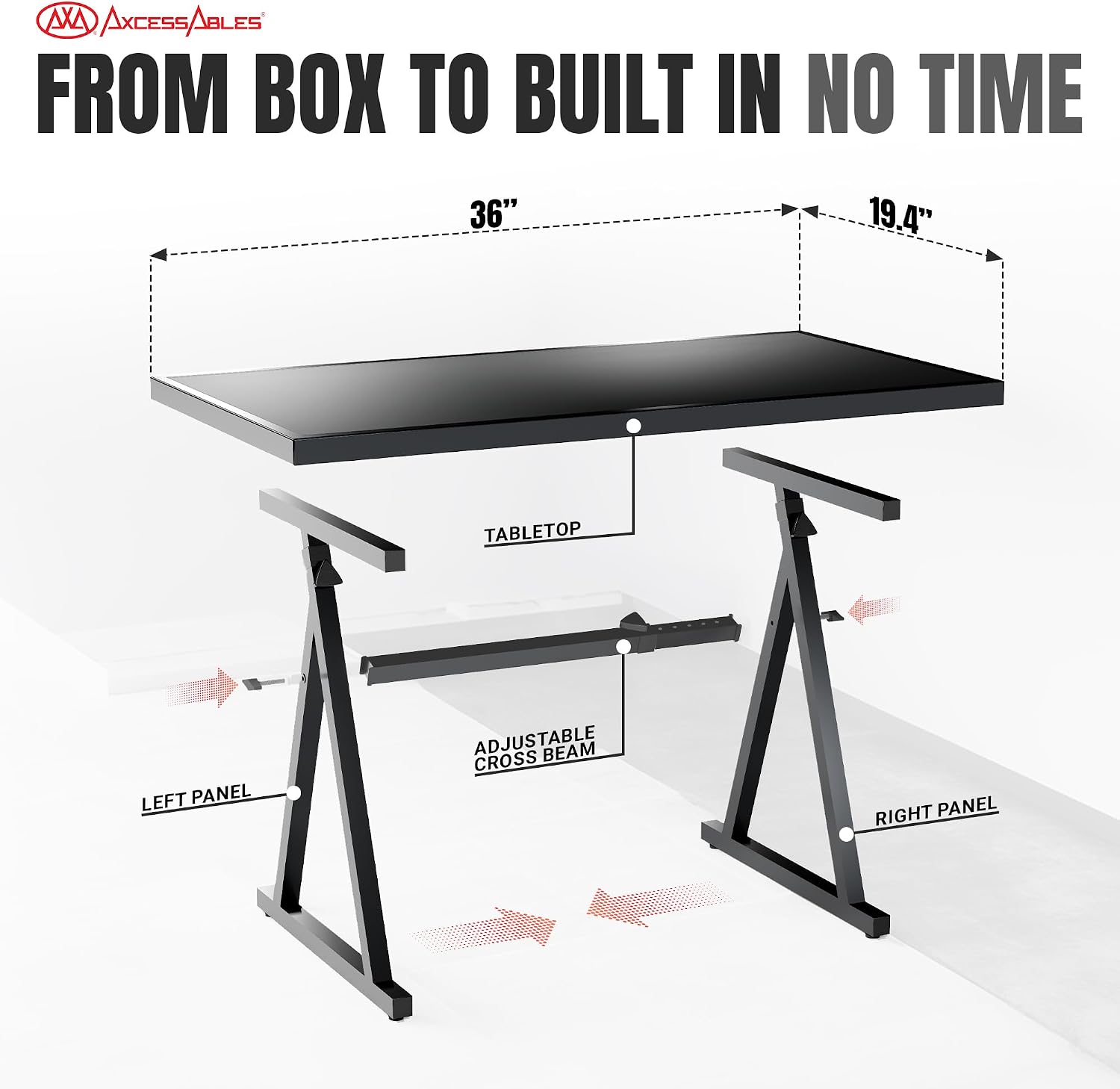 AxcessAbles Adjustable Piano Keyboard Stand and DJ Controller Desk – Removable 36'x19.4' Steel Tabletop, Height Adjustable Music Workstation for Mixers, Synths, Recording, and Live Performance