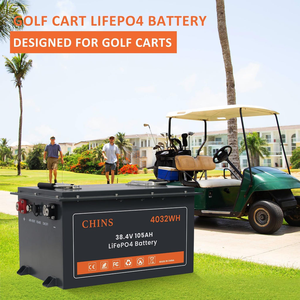 36V Golf Cart Battery 105AH with Touch Monitor & Mobile APP, 36V Lithium Golf Cart Battery with 48V 18A Charger, 200A BMS - 1000A Peak Current, 5000+ Cycles