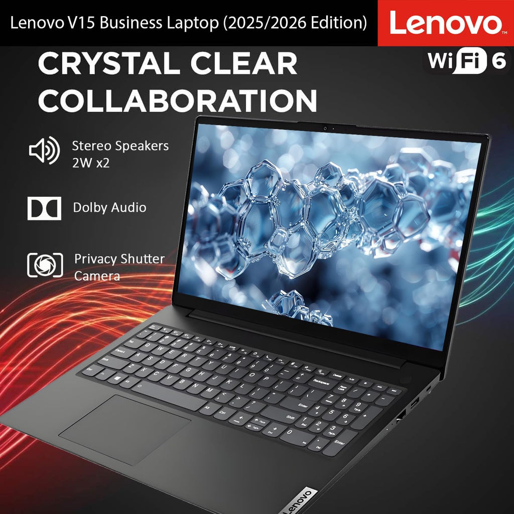 Lenovo Newly Designed V15 Business Laptop(2025/2026 Edition) with Microsoft Office, Intel Powerful CPU, 32GB RAM, 1TB SSD, 15.6' FHD Display, Ultra Quiet Design, Long Battery Life, Windows 11, WOWPC