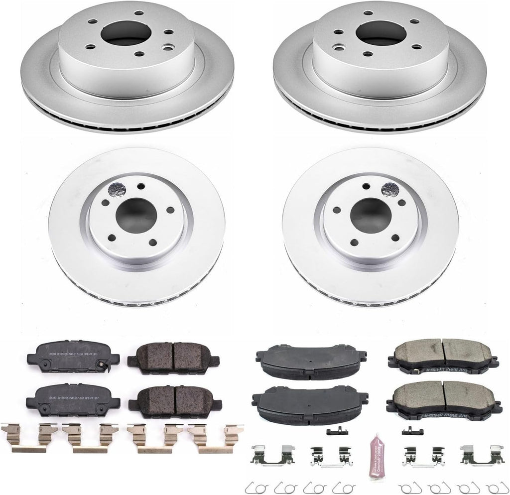 PowerStop Front and Rear Brake Kit for Nissan Rogue 2014-20 | Nissan Rogue Sport 2017-22 - Fully-Coated Disc Rotors with Z17 Ceramic Brake Pads Replacement, CRK7035