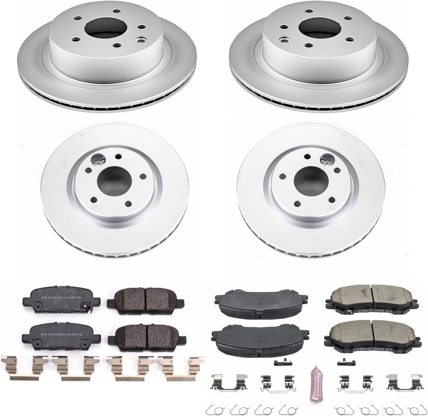 PowerStop Front and Rear Brake Kit for Nissan Rogue 2014-20 | Nissan Rogue Sport 2017-22 - Fully-Coated Disc Rotors with Z17 Ceramic Brake Pads Replacement, CRK7035