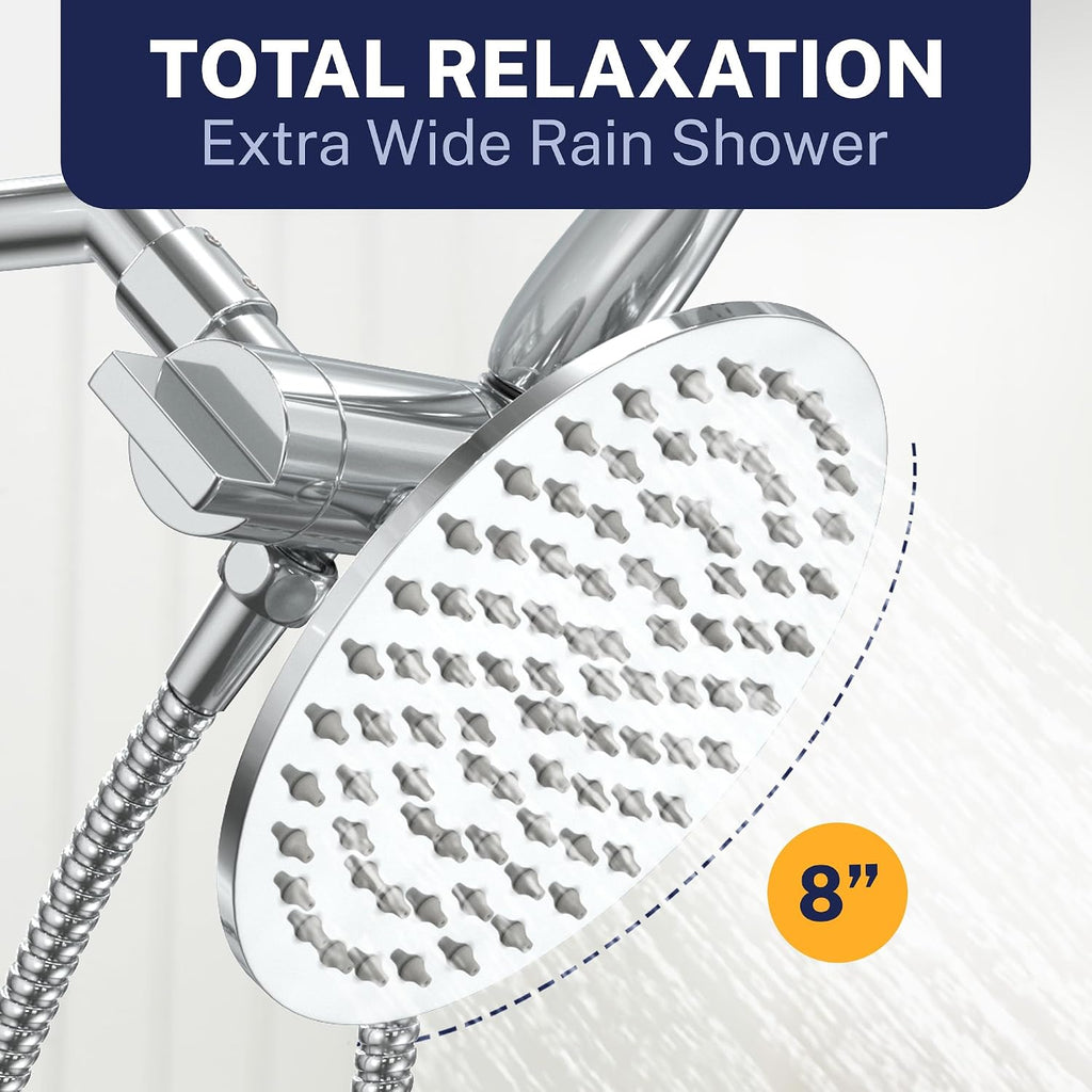 HammerHead Showers Dual Shower Head Combo, 8-Inch Rainfall & 3-Flow Handheld, Chrome, 1.75 GPM