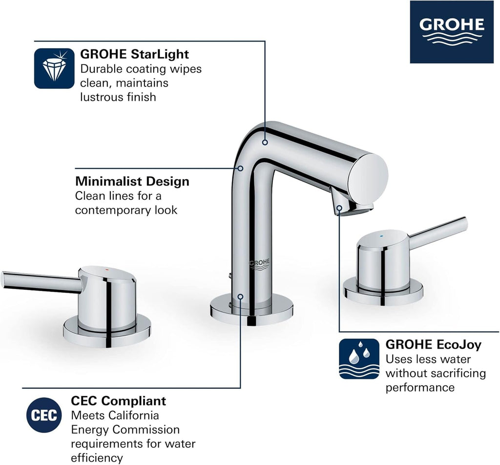 GROHE 205722431 Concetto 8' Widespread 2-Handle S-Size Bathroom Faucet, 1.2 GPM, Matte Black