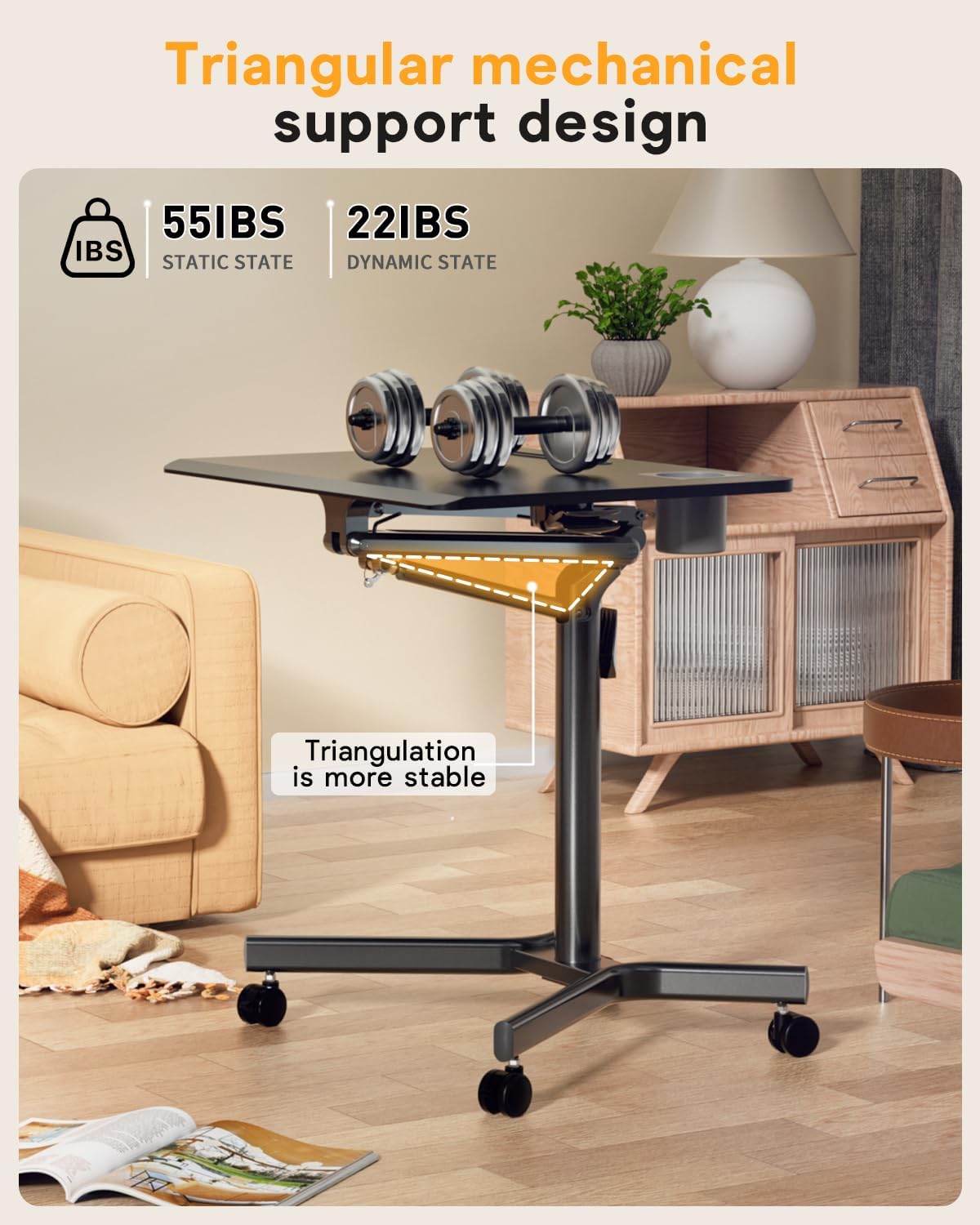 JOY Worker Standing Desk, 28' Small Height Adjustable Rolling Laptop Desk, Portable Sit-Stand with Lockable Wheels, Ergonomic Desktop Table for Home Office, Black