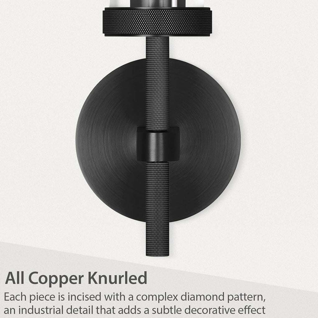 Black Wall Sconces Set of Two, 14' Bathroom Vanity Sconce Light, Glass Tube Wall Sconces, Sconces Wall Lighting Indoors, Wall Lights for Mirror, Living Room, Bedroom, Hallway (including bulb)