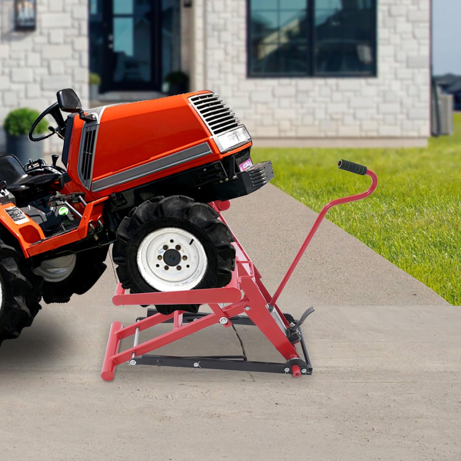 Hydraulic Lawn Mower Lift Garden Tractor Lift, Lawn Mower Lift Jack Telescopic Maintenance Jack, Lift Height Adjustable Lifting Platform for Riding Mowers, Tractors, ATVs (350lbs)