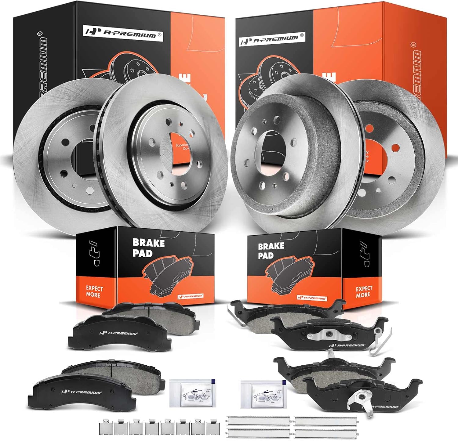 A-Premium Front and Rear Vented Disc Brake Rotors + Ceramic Pads Kit Compatible with Select Ford Models - For F-150 F150 2010-2011, 6 Lug Models Only, 12-PC Set