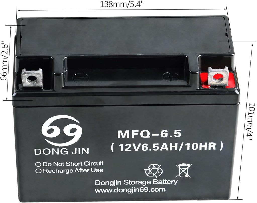 High Performance MFQ-6.5 12V AGM Motorcycle Rechargeable Battery 6.5AH 10HR Sealed Lead Acid Replacement Battery for Dirt Pit Bike ATV Scooter Lawn Mower Go Kart Four-Wheeler Buggy Mobility Moped (4)