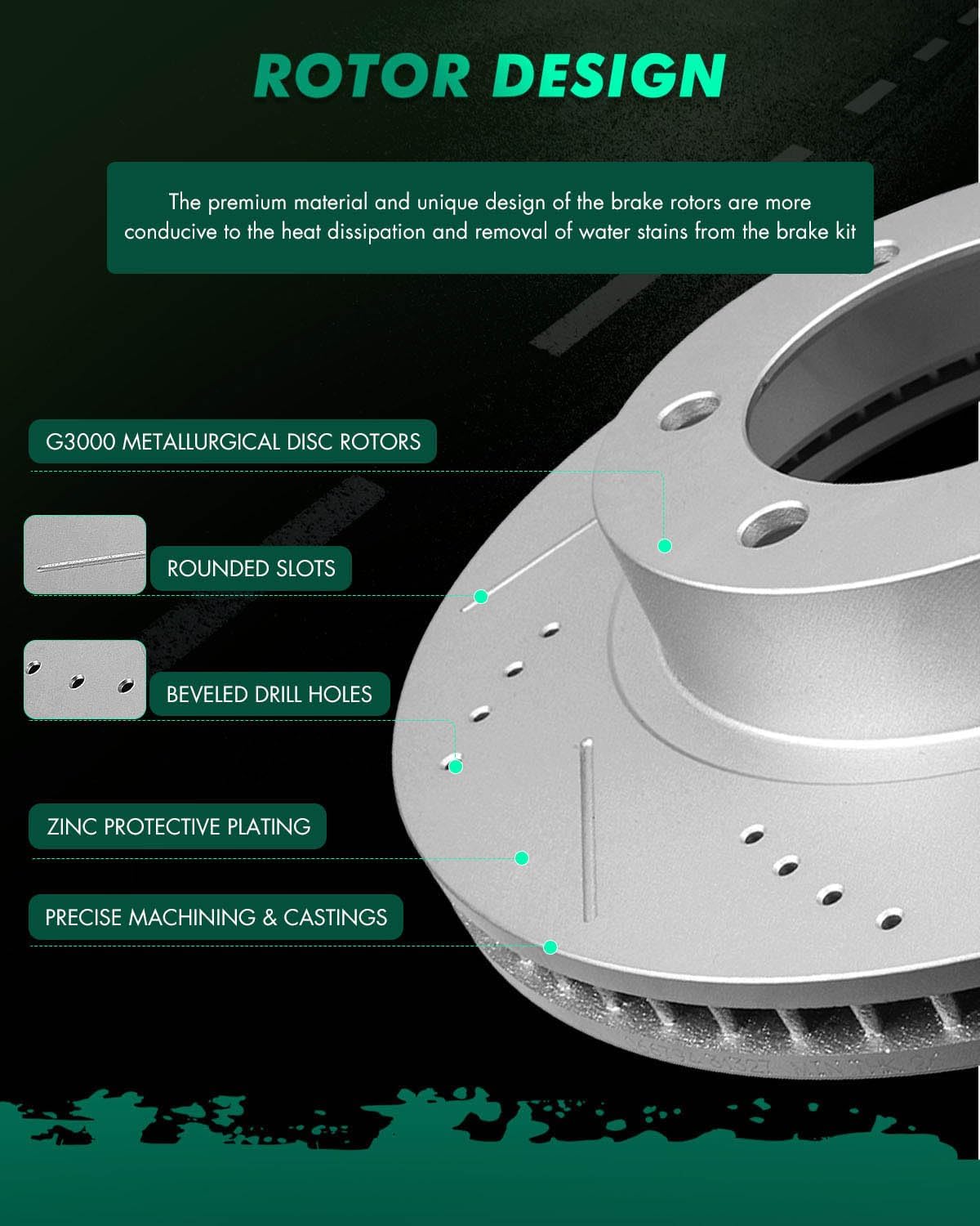 SCITOO Brake Kits - (2) Front Drilled and Slotted Brake Rotors (4) Ceramic Pads for 2003-2009 for Toyota 4Runner,2007-2014 for Toyota FJ Cruiser,2005-2018 for Toyota Tacoma