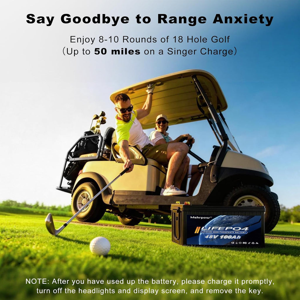 48V Lithium Battery Golf Cart Batteries Kit with Smart 200A BMS 58.4V 18A Charger Touch Monitor & Mobile APP 10000 Cycles 48V 100Ah LiFePO4 Battery Peak Current 1000A(3-5s) for Club Car, EZGO, Yamaha