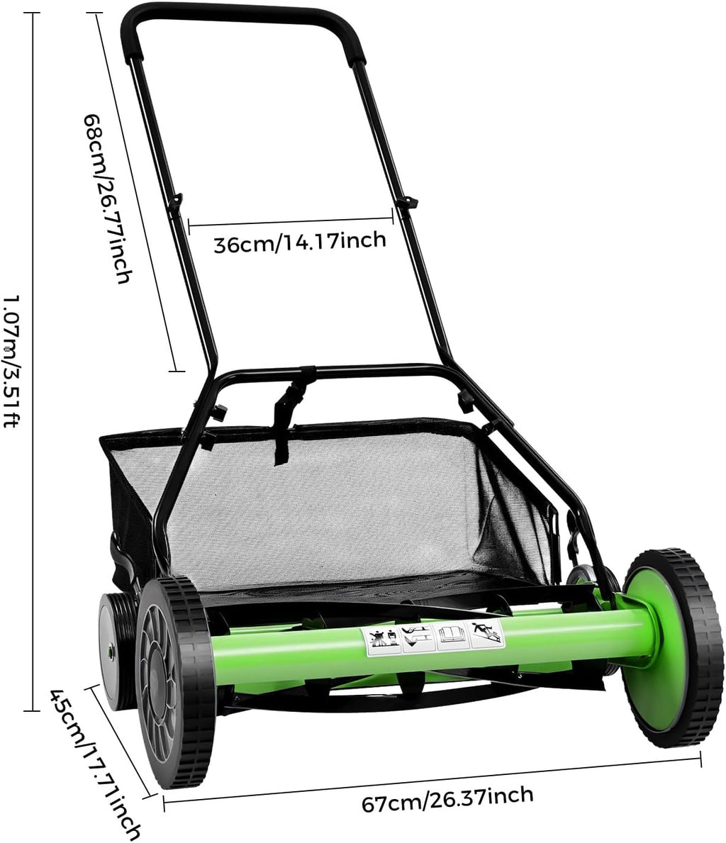 20' Push Reel Lawn Mower, Adjustable Heights Grass Cutter Machine, w/Collection Box, Push Reel Mower 5-Blade for Outdoor Garden Yard Grass Cutting (Green)