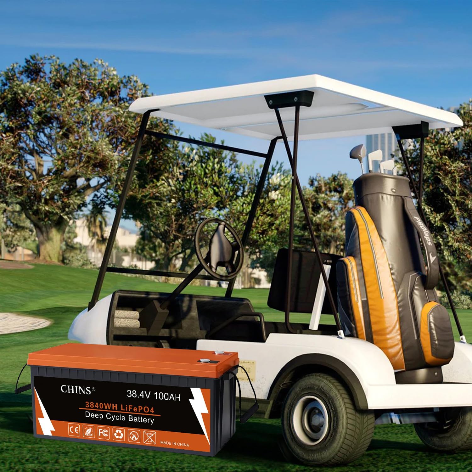 CHINS Bluetooth Lithium Battery 36V 100Ah LiFePO4 Battery, Built-in 200A BMS, Perfect for Golf Cart, Boat, RV, Solar, Home Energy Storage and Off-Grid etc, Peak Current 1000A