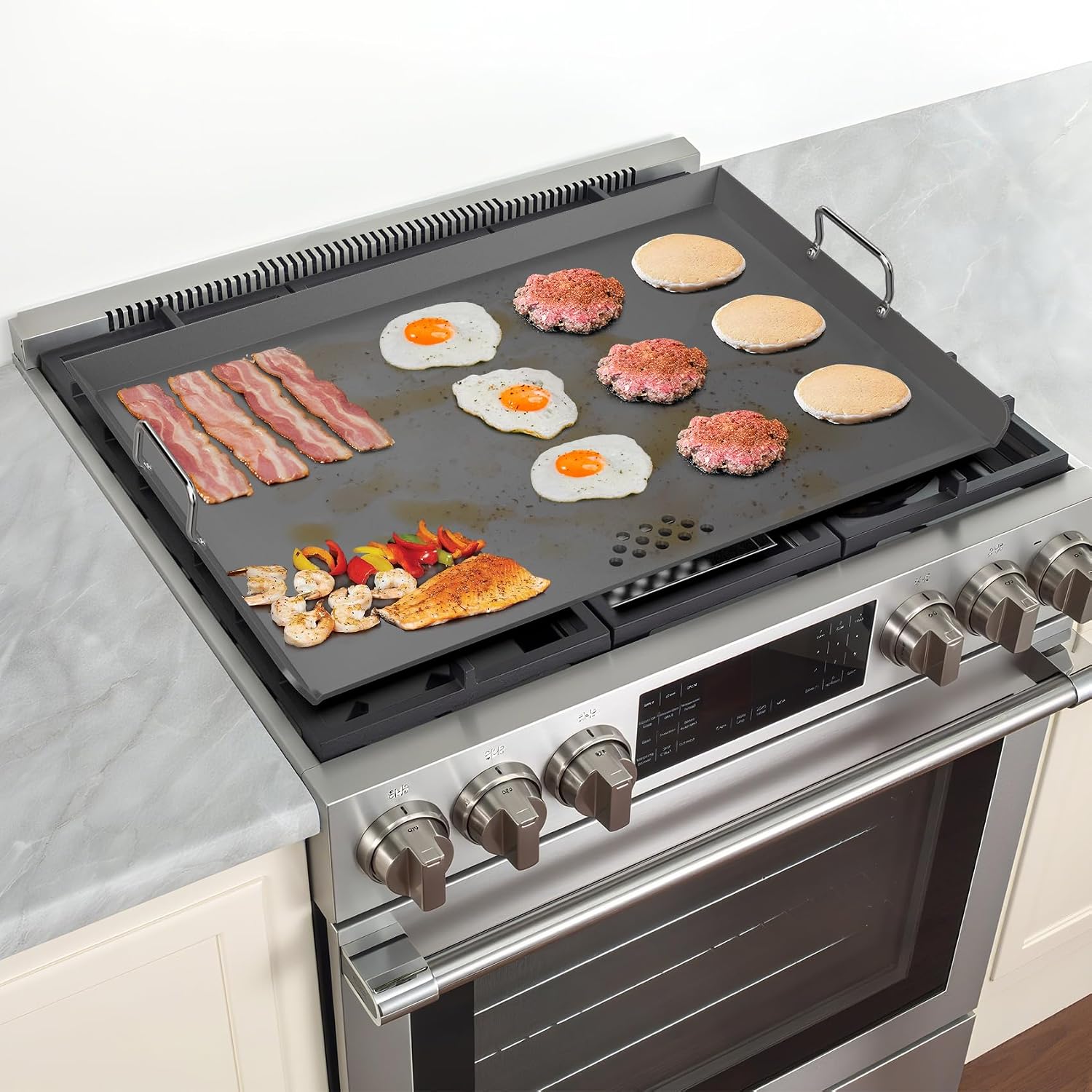 Stanbroil Flat Top Griddle for Standard 30' Ranges with Gas/Radiant Glass Ceramic/Electric Coil Cooktops, Includes 2 Drip Trays and 4 Spacers