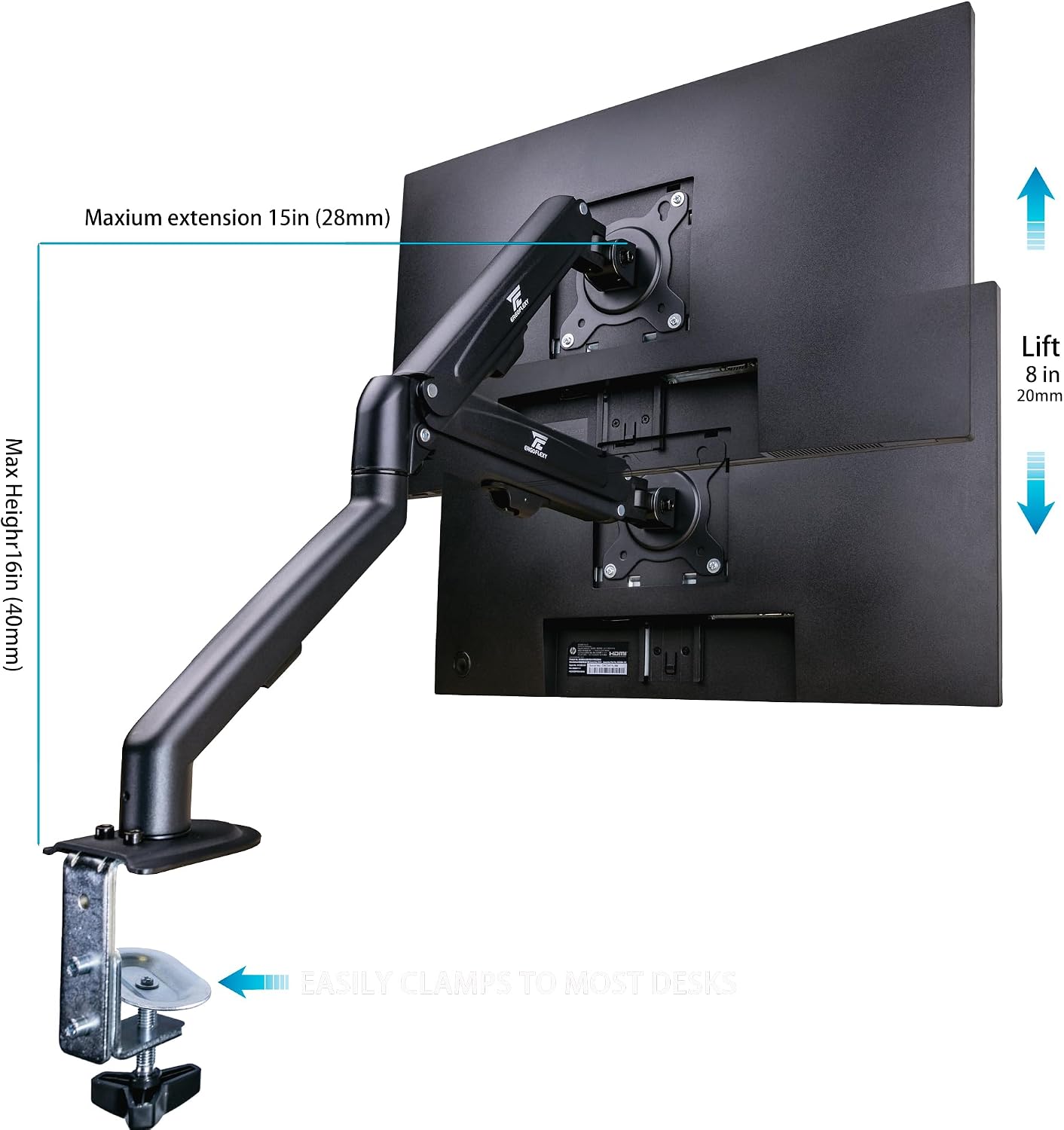 acer 24' Vero FHD IPS Monitor with 4 ms Response Time, Anti-Glare, Adaptive Sync, Integrated Speakers, VESA Mount (100x100mm) & DKZ Hub, Black Color Ergoflexy Single Mount Arm