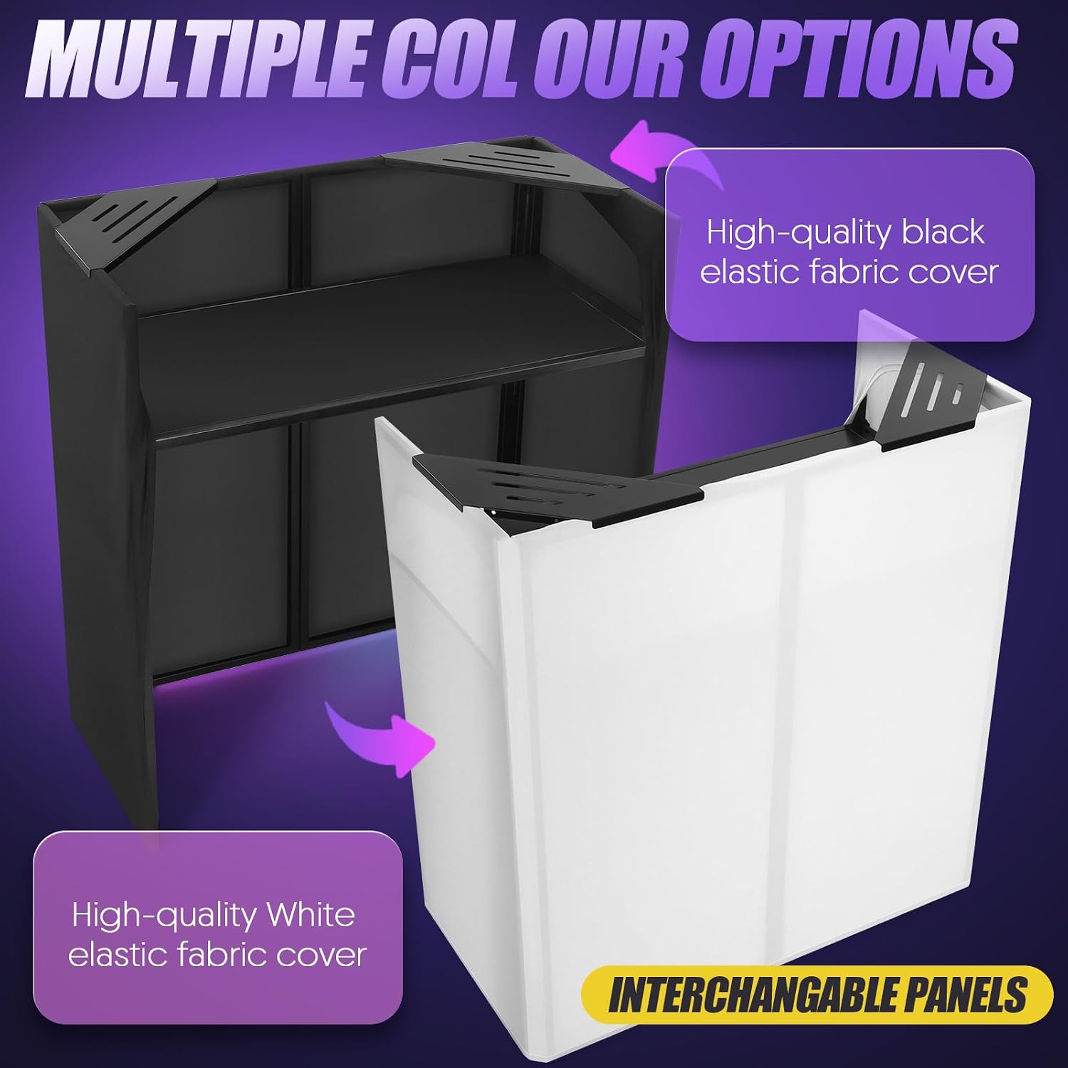 Portable DJ Facade Table Station, 44'x41'x21' DJ Event Booth Facade with Black & White Scrim, Metal Foldable Frame DJ Stand with Carrying Bag