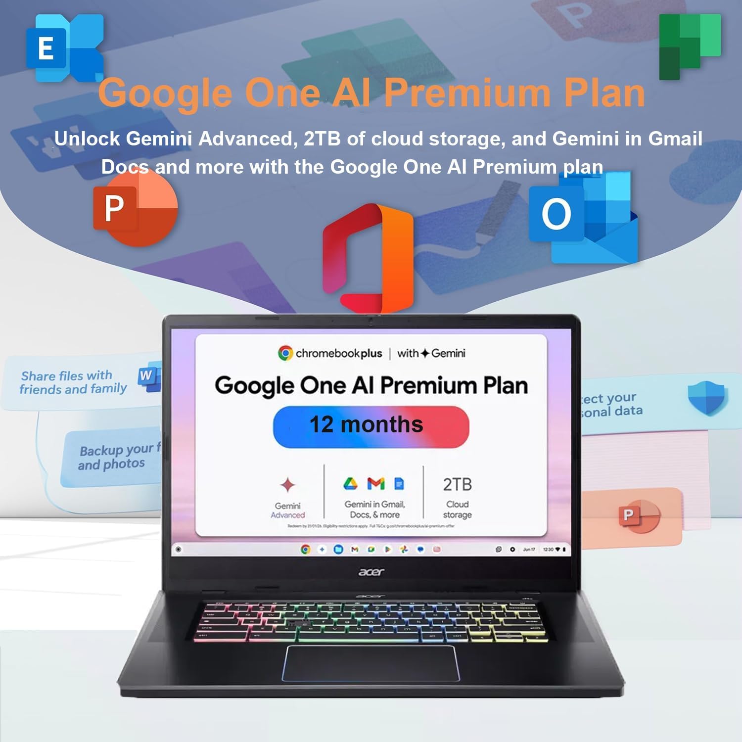 Acer Chromebook Plus 516 GE Cloud Gaming Laptop (16' QHD 120Hz, Intel 10-Core 5 120U, 8GB RAM, 512GB SSD, NVIDIA GeForce NOW) RGB Backlit, 1080p Webcam, WIFI 6E, Chrome OS (Renewed)