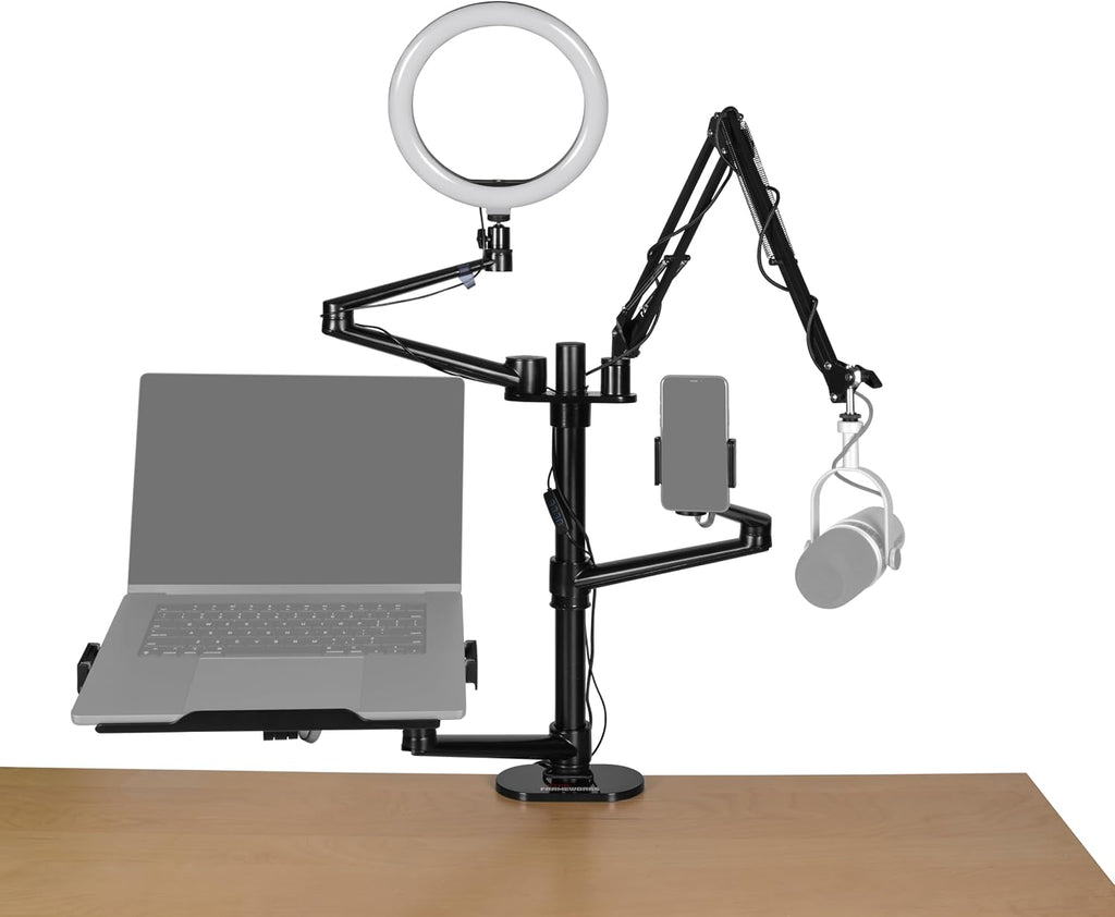 Gator Frameworks 6-in-1 Content Creator and Streaming Desktop Stand Set – Includes Smartphone Clamp, Laptop Clamp, Ring Light, and More! (GFW-STREAMSTAND)