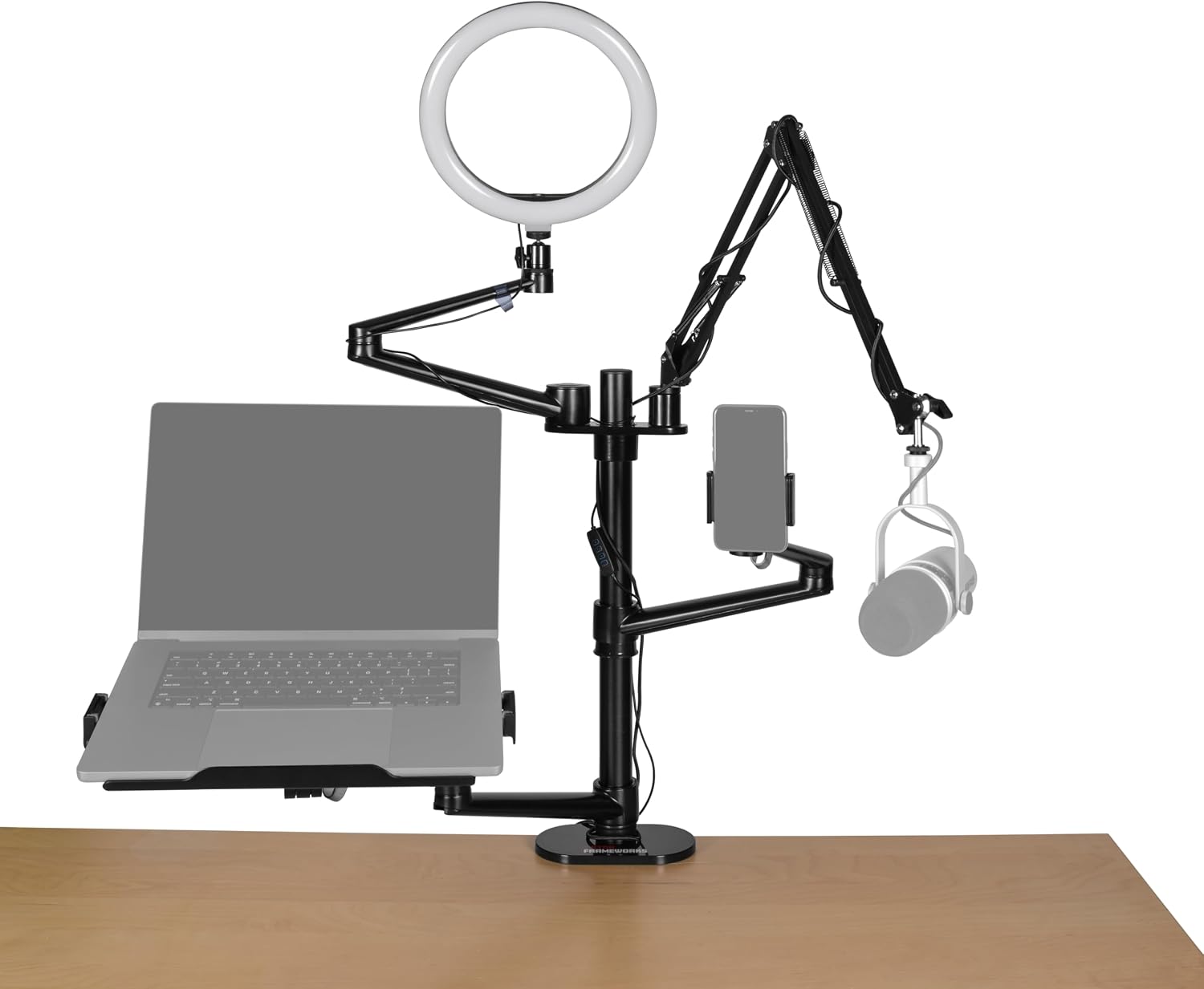 Gator Frameworks 6-in-1 Content Creator and Streaming Desktop Stand Set – Includes Smartphone Clamp, Laptop Clamp, Ring Light, and More! (GFW-STREAMSTAND)