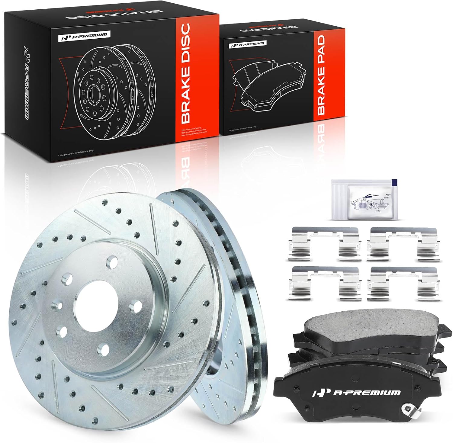 A-Premium 10.87 inch (276mm) Front Drilled and Slotted Disc Brake Rotors + Ceramic Pads Kit Compatible with Select Chevy Models - Cruze 2011-2015, Cruze Limited 2016, Sonic 2012-2017, 6-PC Set