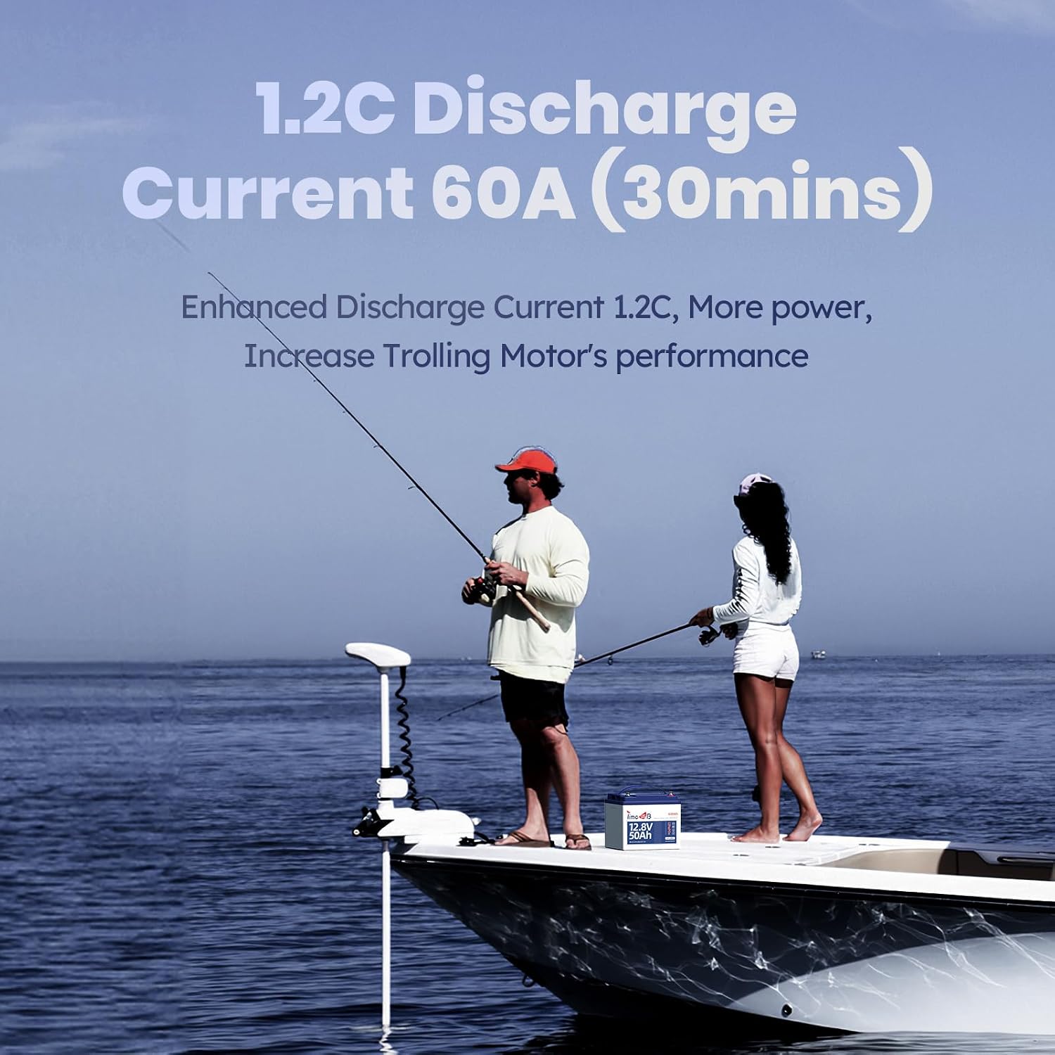 Timeusb 12V 50Ah Trolling Motor LiFePO4 Lithium Battery with Low-Temp Protection, 15000 Deep Cycle, Max. 60A Current at 30mins, 12V Battery for 20~70lb Boat Motor, Fish Finder, Instrument Panel etc.