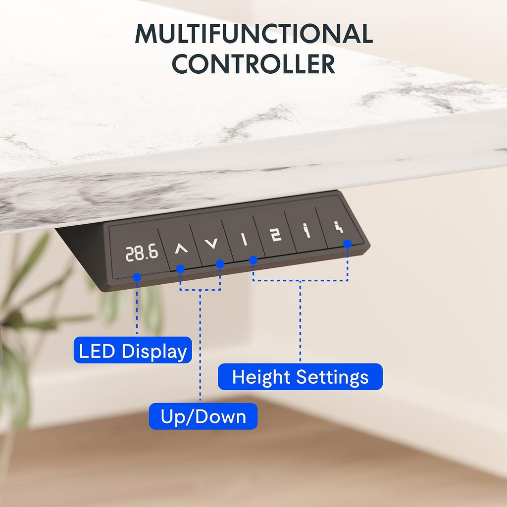 FLEXISPOT EN2 Whole-Piece Standing Desk with Clamp Power Strip, 48 x 30 Electric Stand Up Height Adjustable Desk with Cable Management (White Frame + 48' Marble Gray Top, 2 Packages)