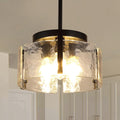 Black Dining Room Light Fixture, 3-Light Glass Drum Chandelier for Entryway, Farmhouse Kitchen Chandeliers Over Table Modern Lighting Fixtures for Foyer Hallway Bedroom Living Room