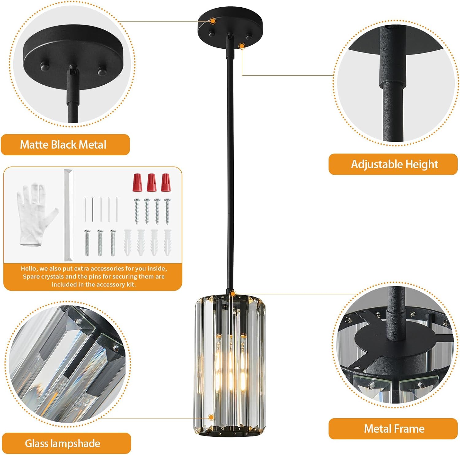 Black Pendant Lighting Modern Pendant Light Mini Crystal Chandeliers Adjustable Pendant Light Fixture for Kitchen Island Dinning Room Corridor Bedroom(Black 3-Pack)