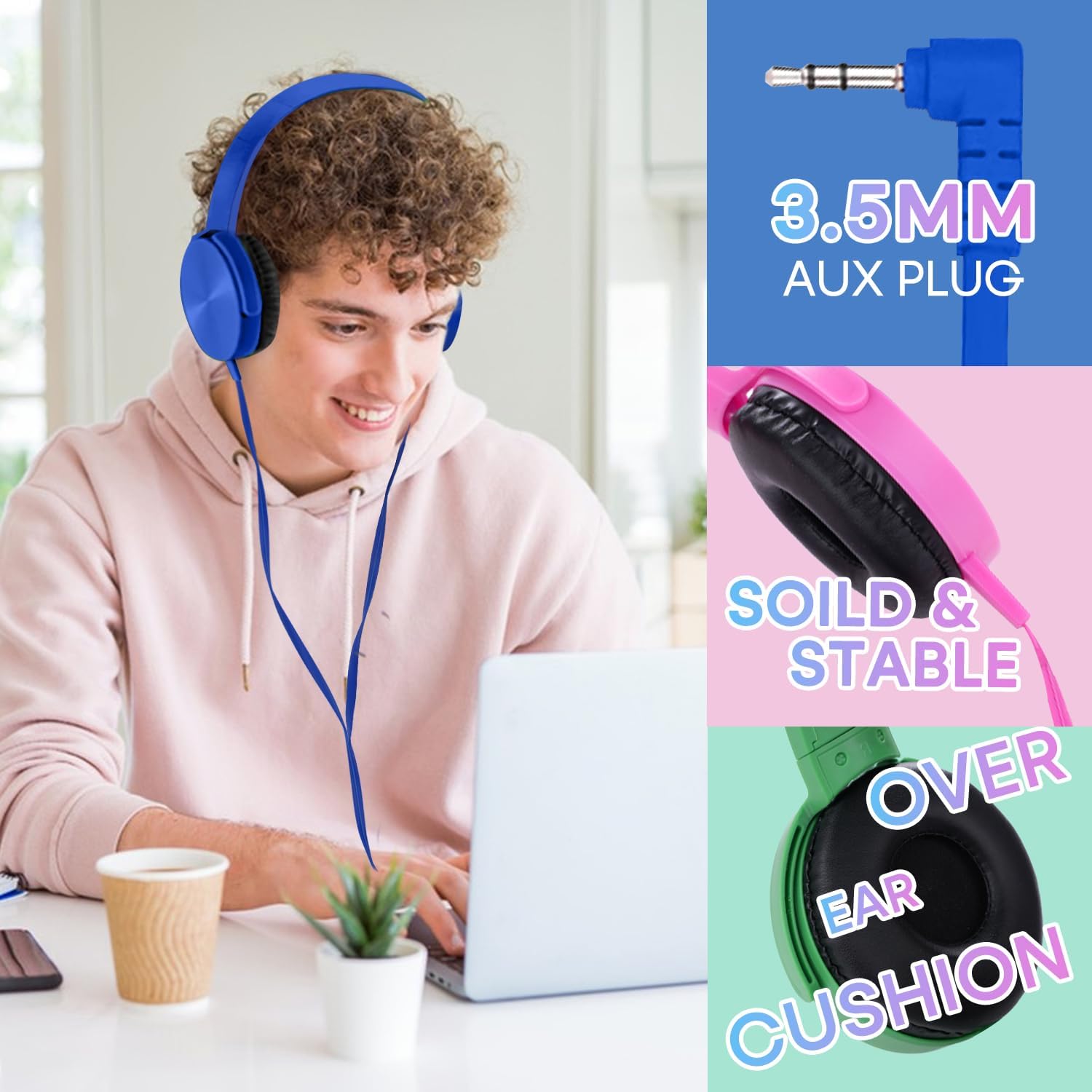 Bulk Headphones for Classroom 24 Pack,Wholesale School Multi Colored Durable Wired Headset for Students,Kids,Children Toddler Teen Boys Girls and Adult(LS450,24 Mixed)