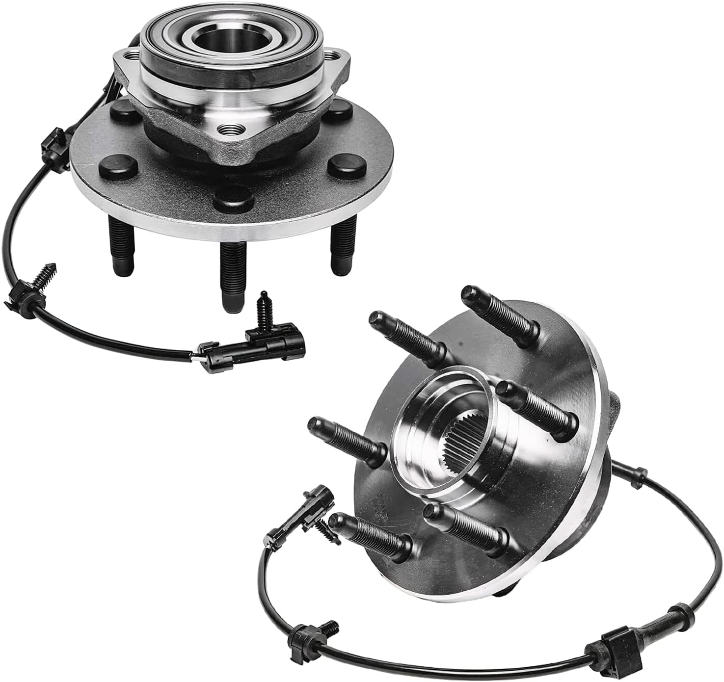 Detroit Axle - 4WD Front Drilled Rotors Brake Pads Wheel Hubs + 12pc Lug Nuts w/key Replacement for Sierra Silverado 1500 Escalade Esv Ext - 19pc Set