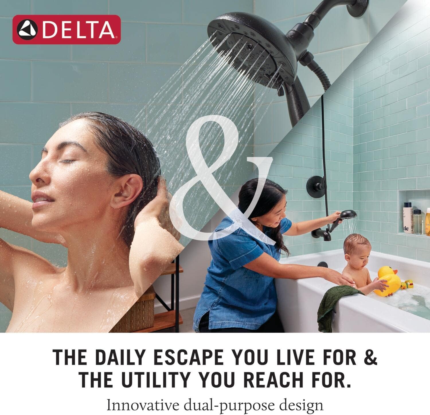 Delta 4-Setting In2ition 2-in-1 Dual Shower Head with HandHeld Spray, Brushed Gold Detachable Shower Head with Hose, Showerhead, 1.75 GPM Flow Rate, Champagne Bronze 58499-CZ