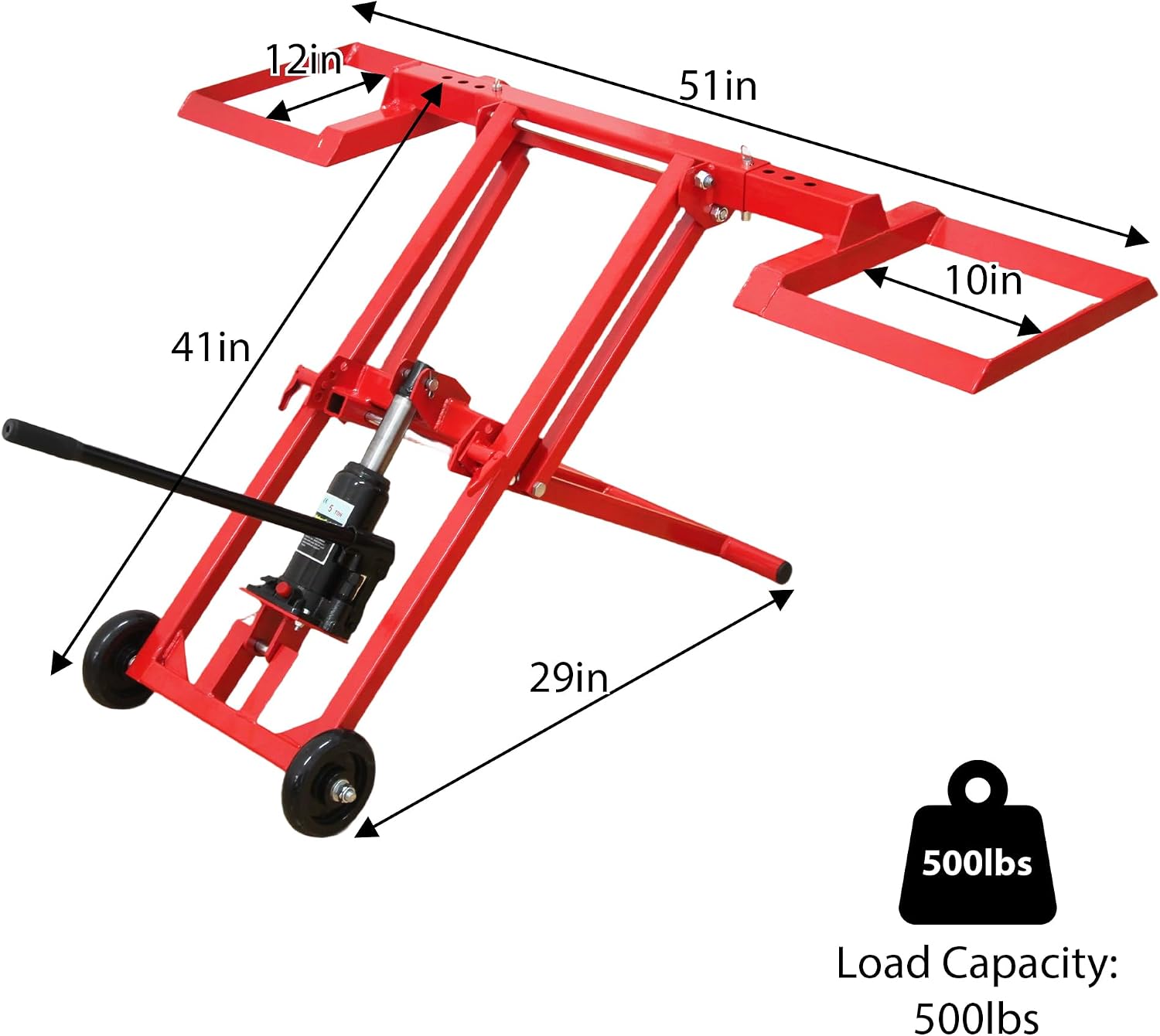 Lawn Mower Lift Jack -Lifting Platform 880 Lbs Capacity for Garden Tractors and Lawn Mowers with Manual Handle & Power Tool Extension Handle (Dark Red)
