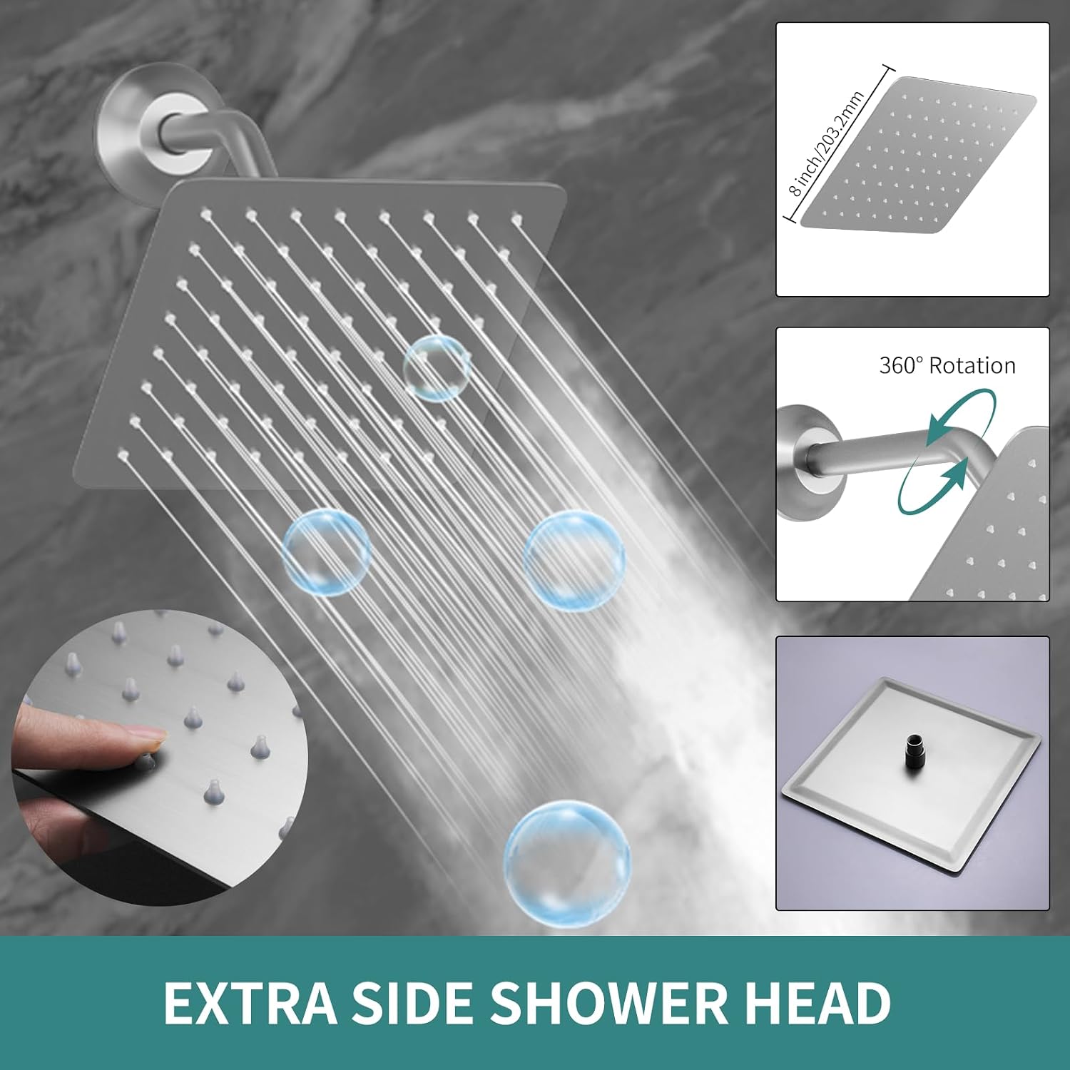 Brushed Nickel Shower System with 12+8+8' Three Top Shower Heads, Full Body Shower System with Temperature Display,Handheld Sprayer and Body Jets Shower Set