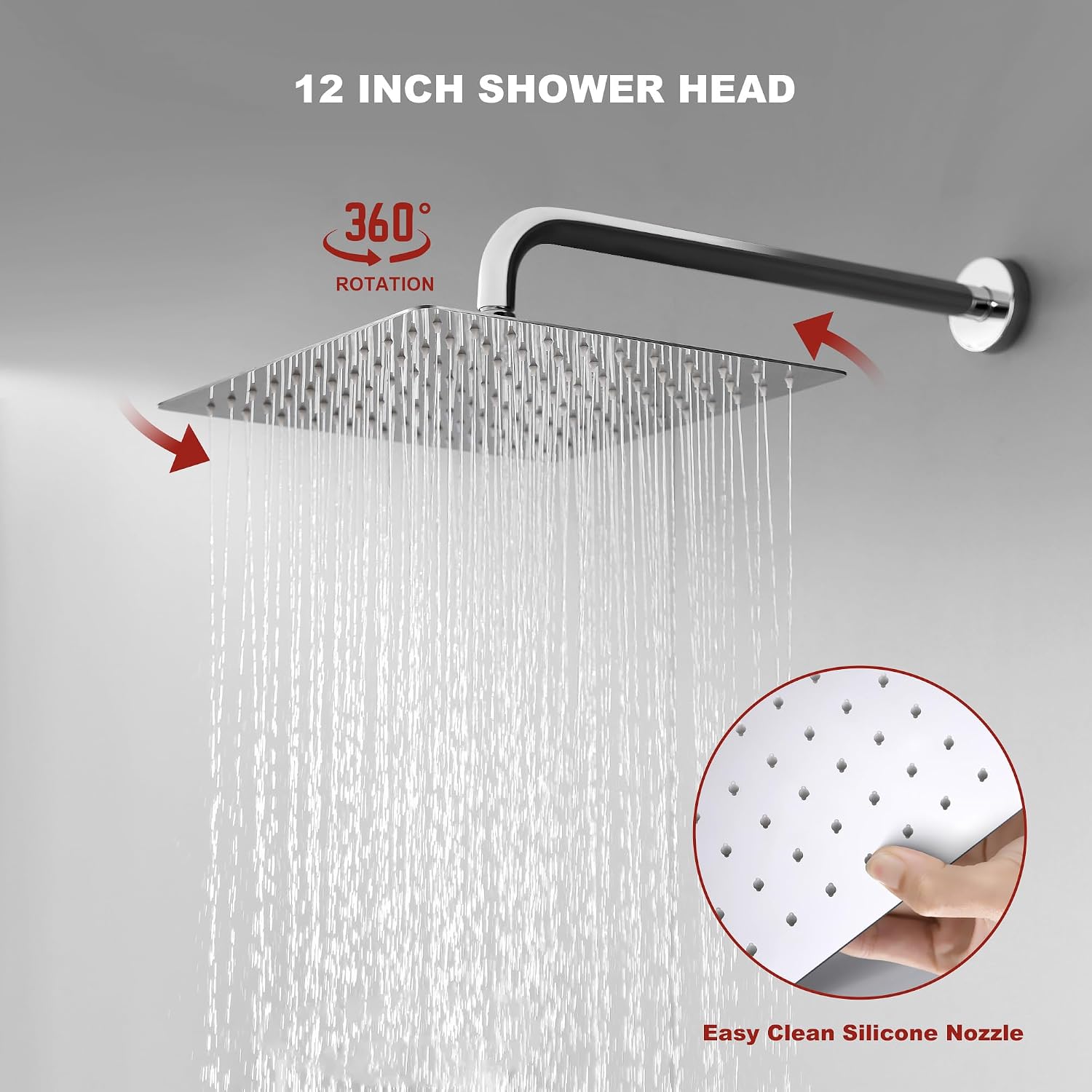 Shower Faucet Set - 12 inches Rain Shower System with 6 Function Handheld Shower Head Rough in Pressure Balance Valve Kit - Stainless Steel Bathroom Shower Kit Complete （Polished Chrome）