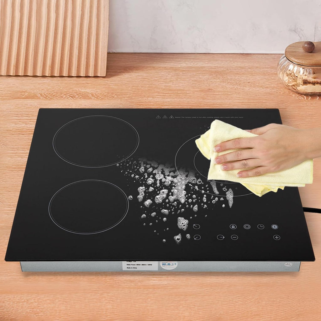 Countertop Electric Cooktop 3 Burner, Ceramic Stove, 110v Electric Stove Top Built-In Touch Control for Kitchens, Snack Bars, Hotels,Restaurants (3 Burner)