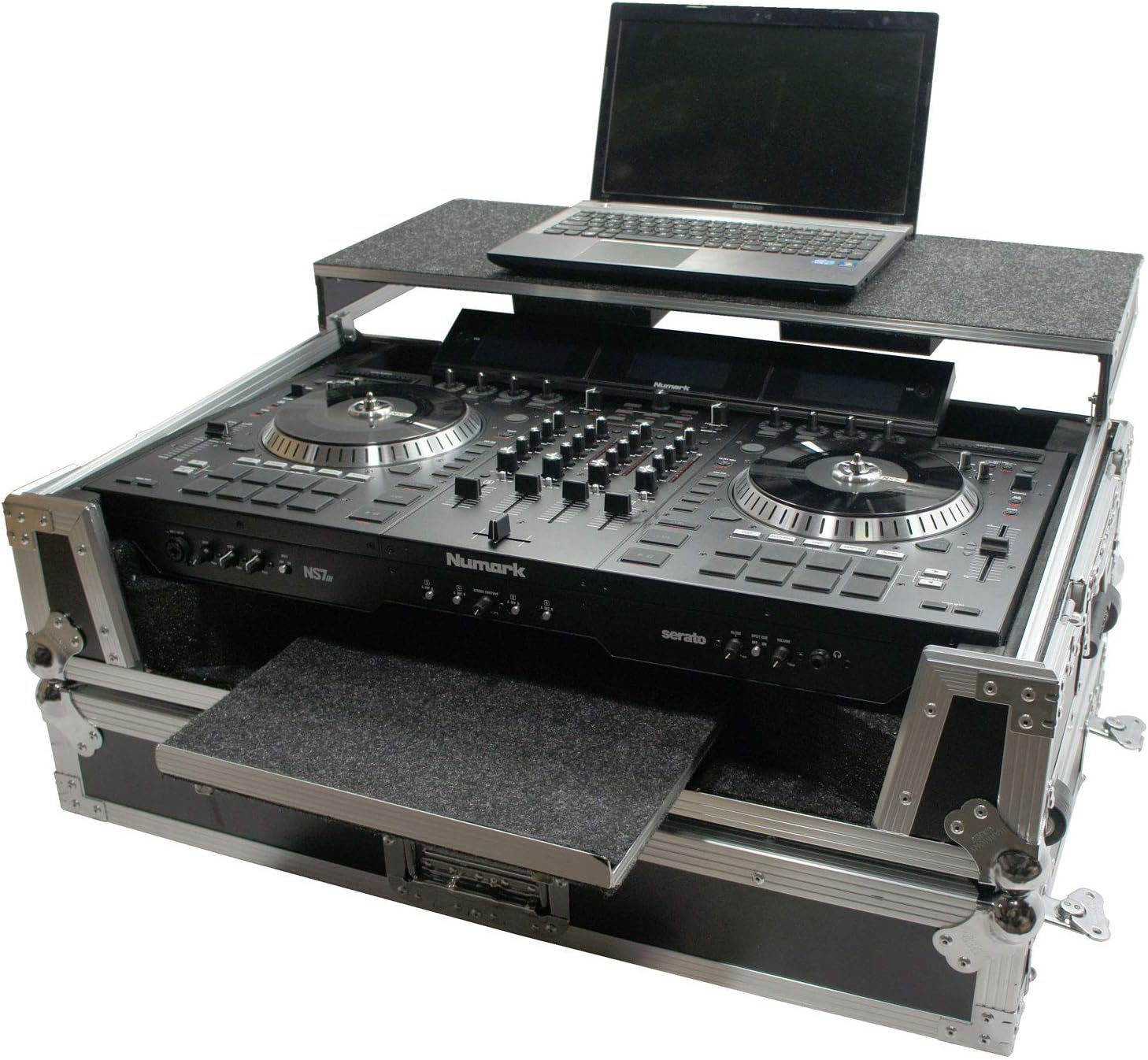 Harmony Audio HCNS7LTWFXTR Flight Glide Laptop Stand Combo DJ Case Compatible with Numark NS7 II