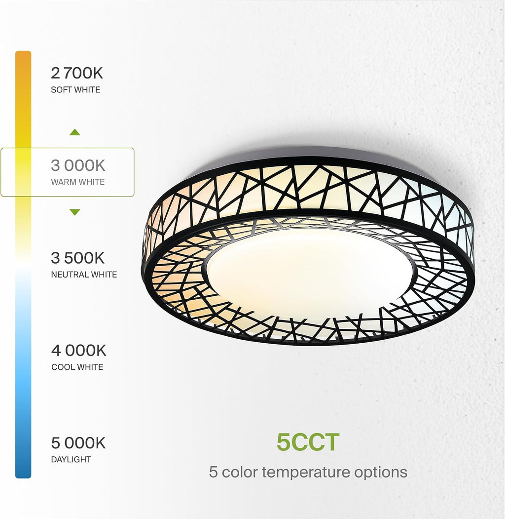 ASD 12 Inch LED Flush Mount Ceiling Light Fixture for Bedroom, 20W 1113LM 5CCT 2700K-5000K, Triac Dimmable Lights, Dining, Living Room, Kitchen Lamps, Modern Home Lighting Fixtures, Black, ETL, 4 Pack