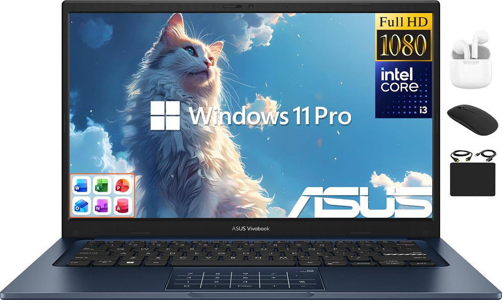ASUS Vivobook 14' FHD Laptop 2025 Business Student, Lifetime Office 2024, 6-Core 13th Intel i3 (Up to 4.5GHz), 16GB RAM & 1TB Storage (512GB SSD + 500GB Ext), HubxcelAccessory, Win 11 Pro Copilot AI