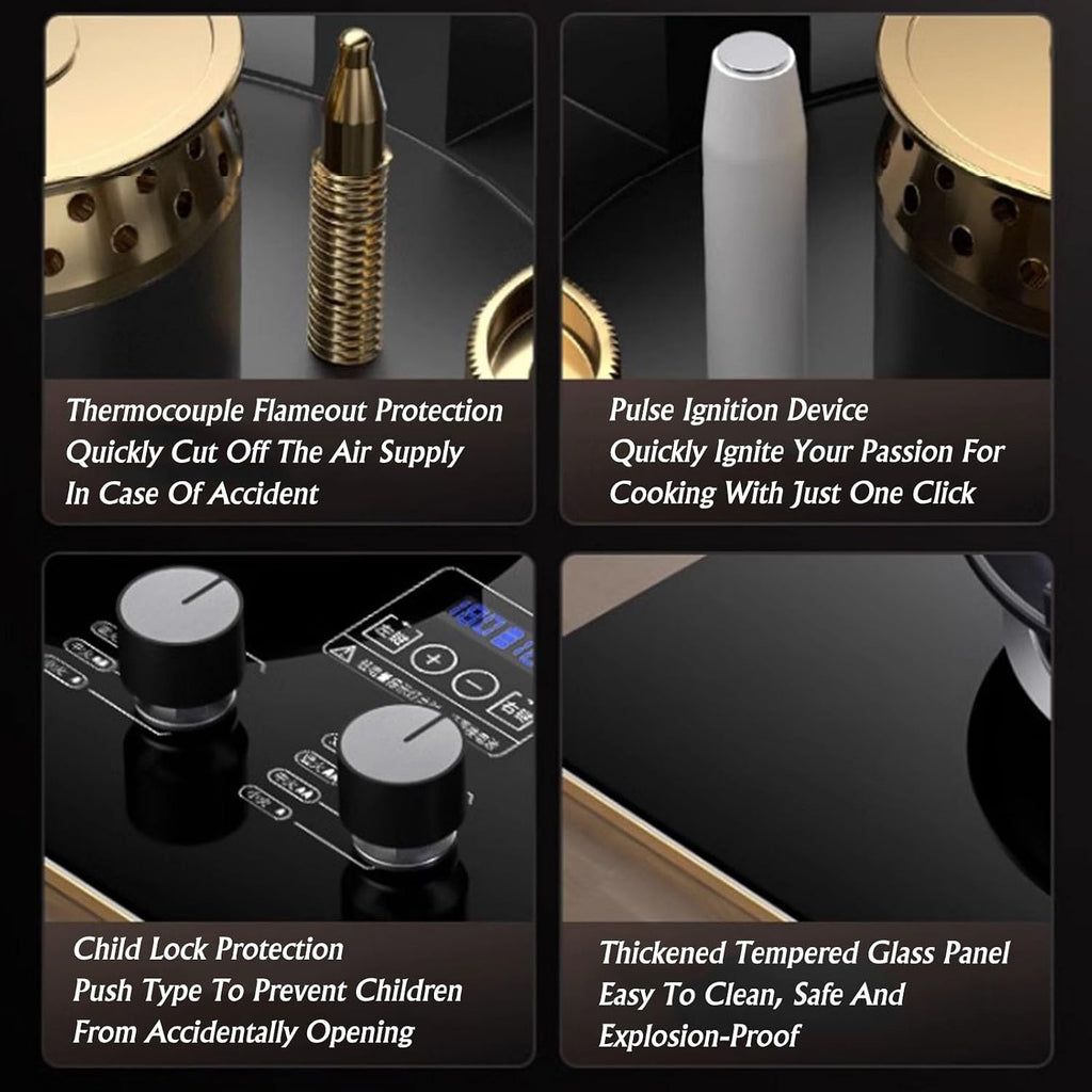 Gas Cooktop,17742 BTU Two Burners,Tempered Glass Tabletop/built-in Dual-purpose Gas Stove,Suitable for Apartments,Indoor (Size : NG), 18648