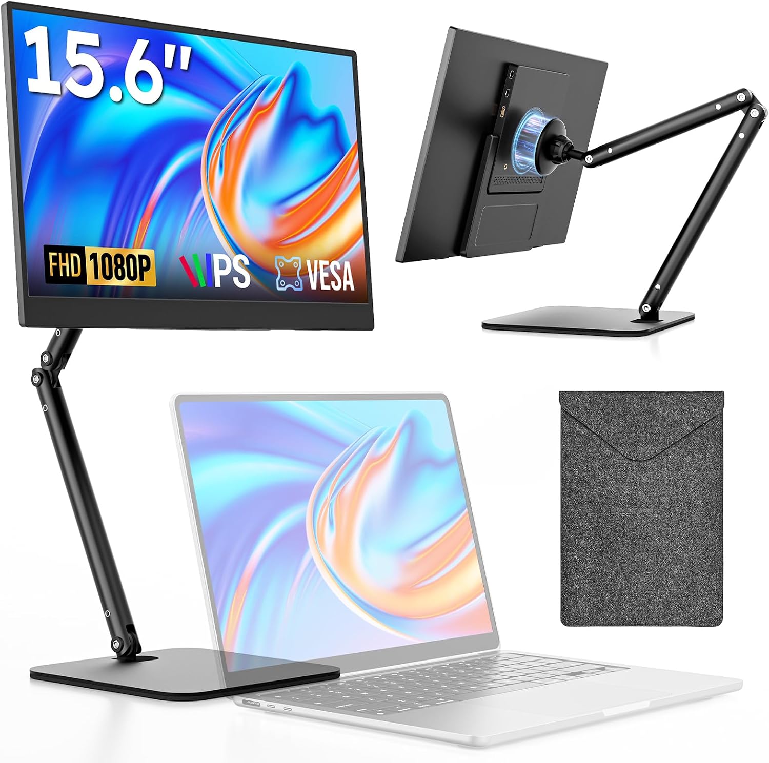 Dopesplay Portable Monitor, 15.6' FHD 1080P IPS Travel Monitor for Laptop, Foldable Magnetic Stand & Carry Case Included, USB-C Screen Extender for Laptop Mac PC Phone Xbox PS4/5 Switch