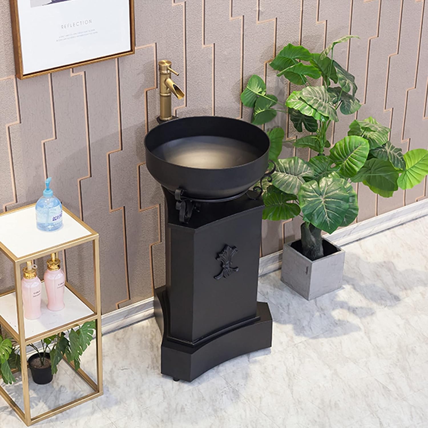 Free Standing Bathroom Vanity Unit, Industrial Style Wrought Iron Sink Bathroom Cabinet with Faucet and Drain 16.9 x 33.4 in,Orange, Black