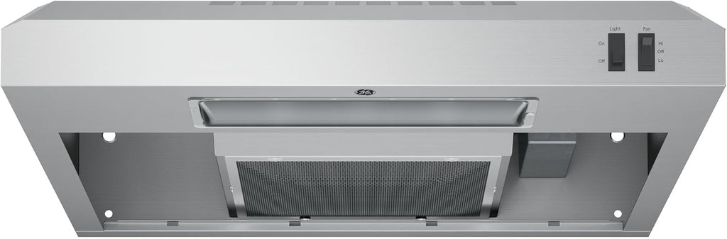 GE 24in. Under Cabinet Range Hood, convertible Duct, 2 Speed Exhaust Fan, Front Control and Reusable Filter, Stainless Steel
