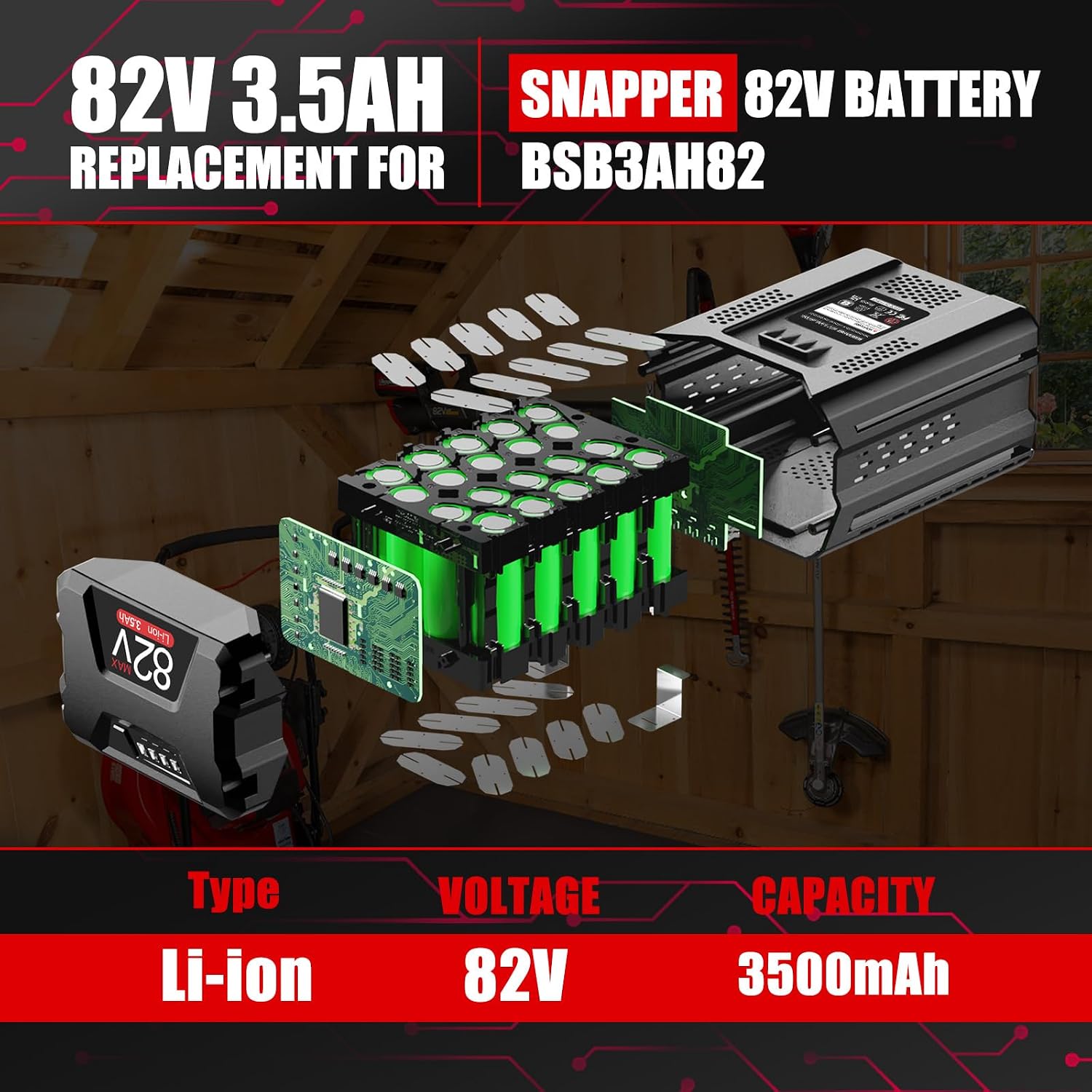82V Replacement for Briggs & Stratton Snapper XD 82V Battery 3.5Ah, Compatible with Snapper Battery BSB2AH82 BSB3AH82 BSB4AH82 BSB5AH82 1760514 for Snapper XD 82V Cordless Power Tools
