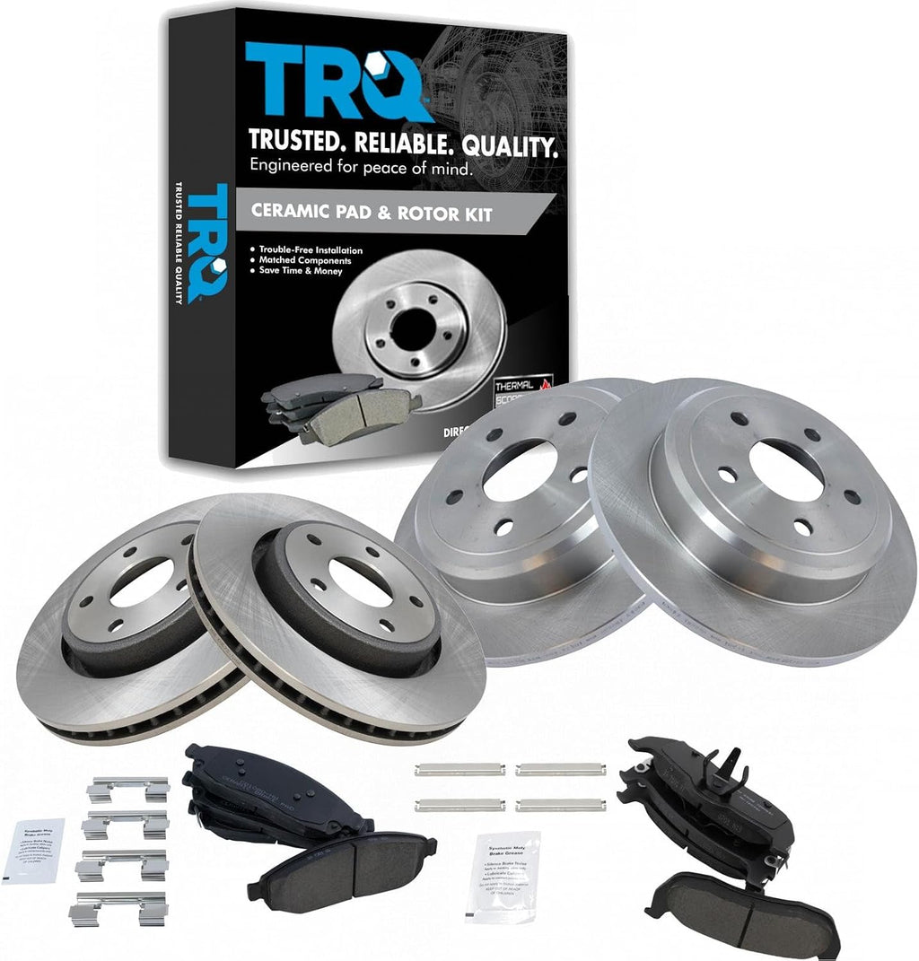 TRQ Front and Rear Brake Pad & Rotor Kit Ceramic Compatible with 2006-2010 Jeep Commander 2005-2010 Grand Cherokee