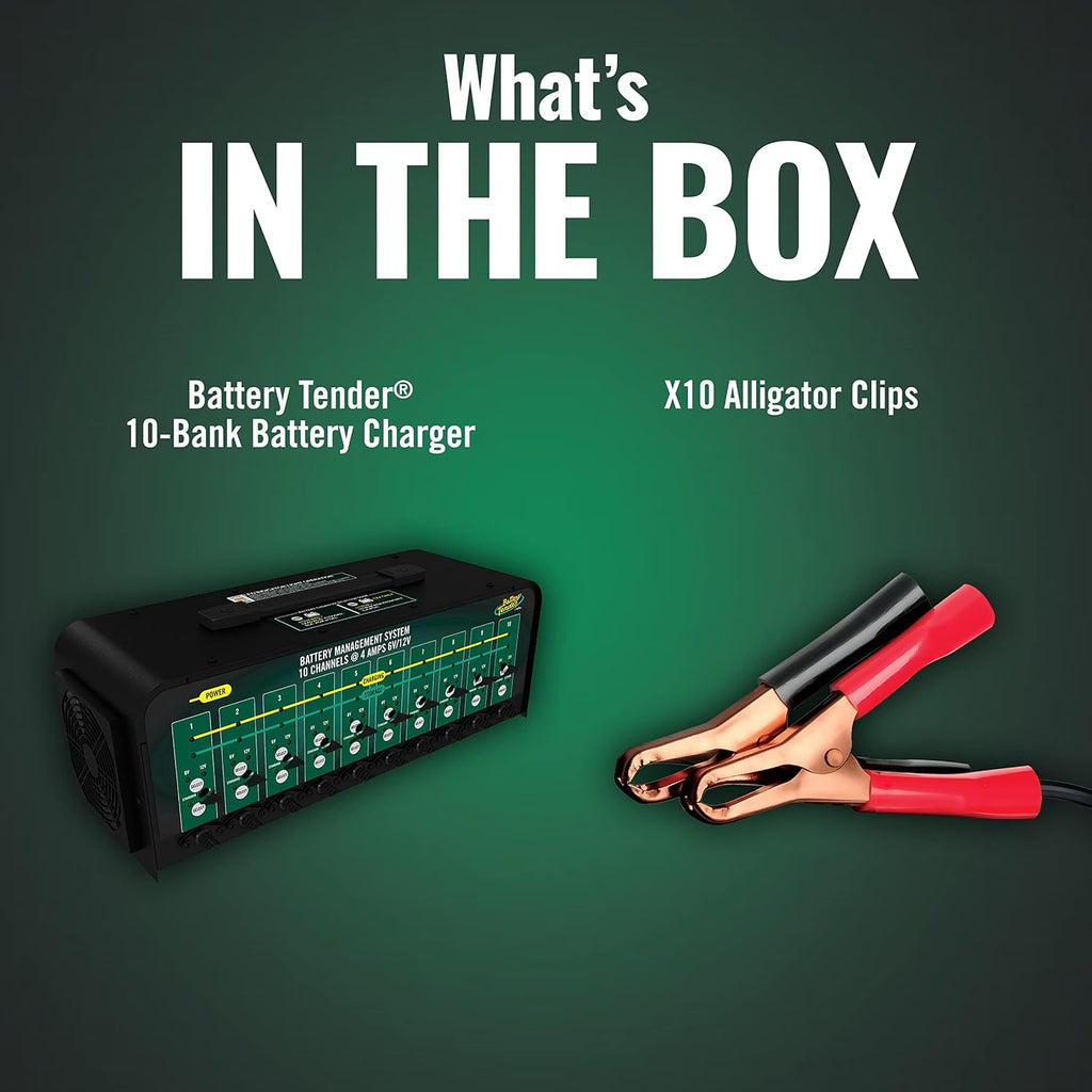 Battery Tender 10 Bank Multibank Charger - 40 AMP (4 AMPs Per Bank) - Selectable 12V / 6V - Smart and Switchable 12V Multi Battery Charger and Maintainer - 021-0134-DL-WH