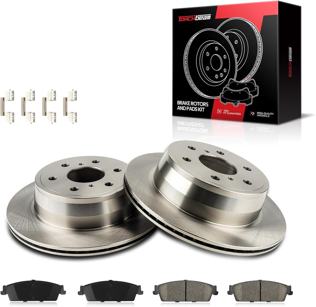 Torchbeam 55133 D1194 Rear Disc Brake Rotor and Ceramic Brake Pad Set Kit for Rear For: Chevrolet Avalanche,Chevrolet Silverado, GMC Sierra,Tahoe,Suburban,Escalade, EXT, ESV,Yukon, Yukon XL