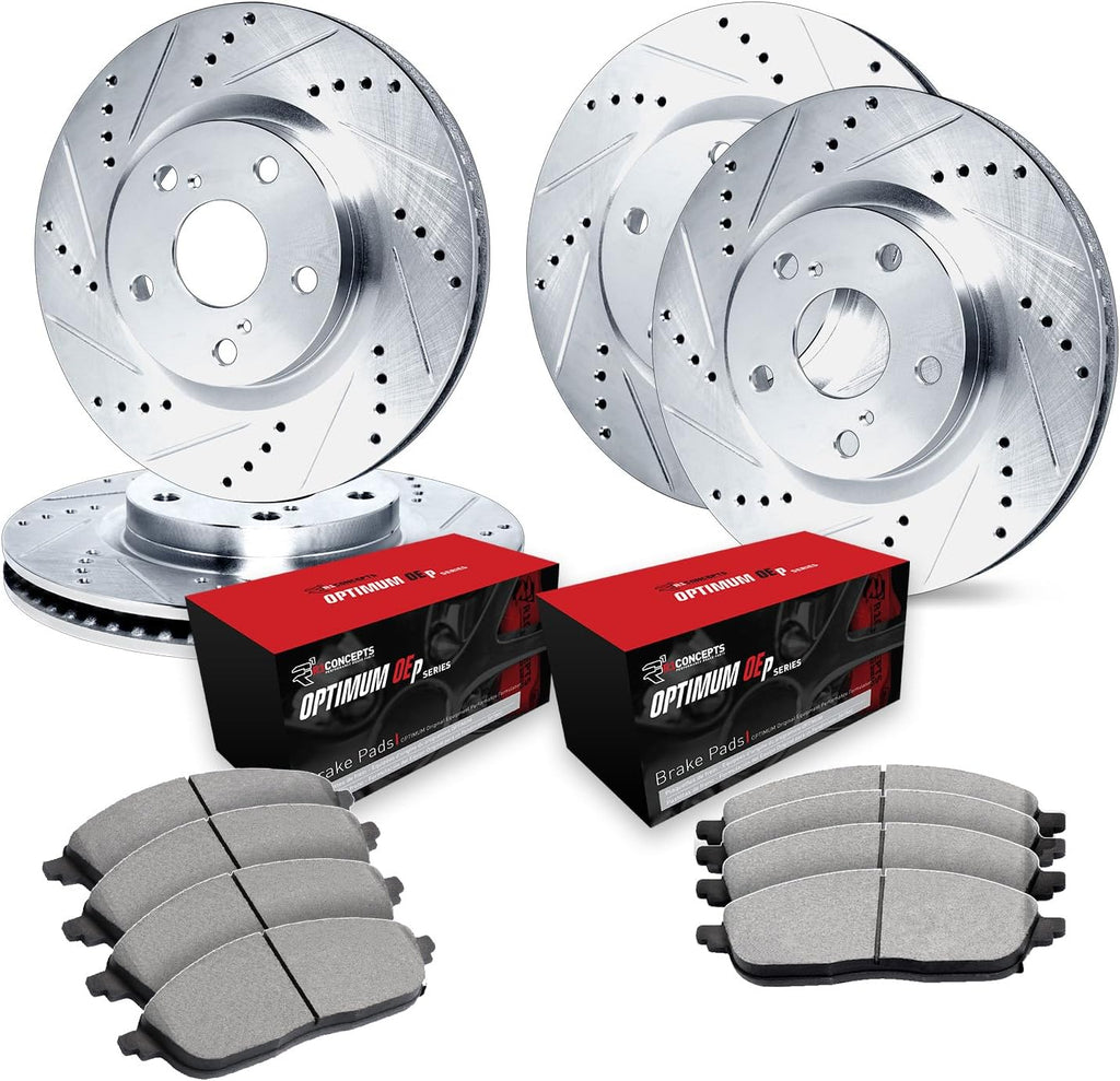 R1 Concepts Front and Rear Brake Kit Fits 2016-2020 Lexus GS; 2015-2021 Lexus RC F| Optimum Oep Brake Pads and Drilled Slotted Brake Rotors| 15.0' Front & 13.6' Rear