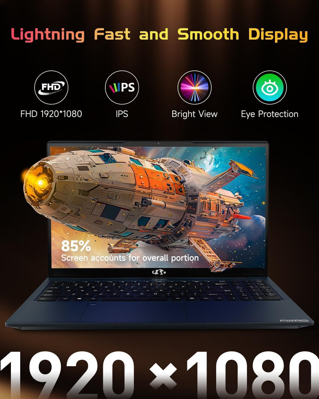 NIMO 15.6' IPS FHD-Laptop, Intel Pentium Quad Core N100 16GB RAM 512GB SSD (Beat i3-1115G4, Up to 3.4GHz) Computer with Backlit Keyboard Fingerprint Type-C WiFi 6 BT5.2, for Student and Home