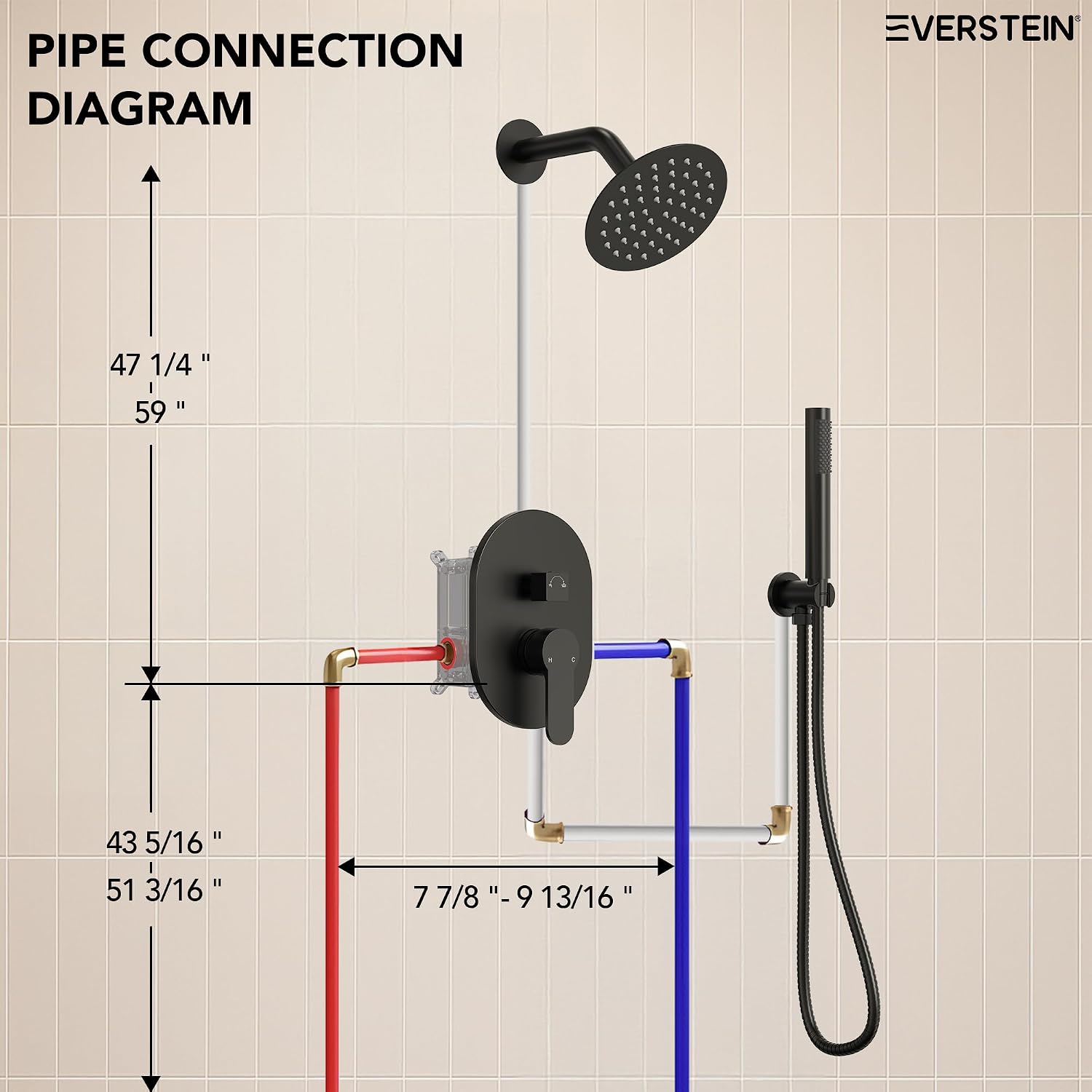 6' High-Pressure Shower System with Handheld Spray, Wall Mount Round Bathroom Shower Faucet Set with Valve (Matte Black)