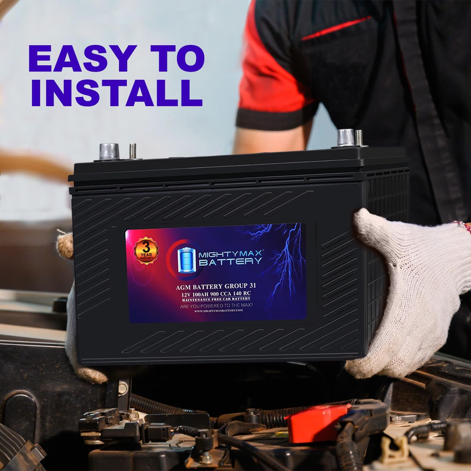 Mighty Max Battery MM-G31 Start and Stop Car BCI Group 31 12V 100AH, 140RC, 900 CCA, Rechargeable AGM Car battery