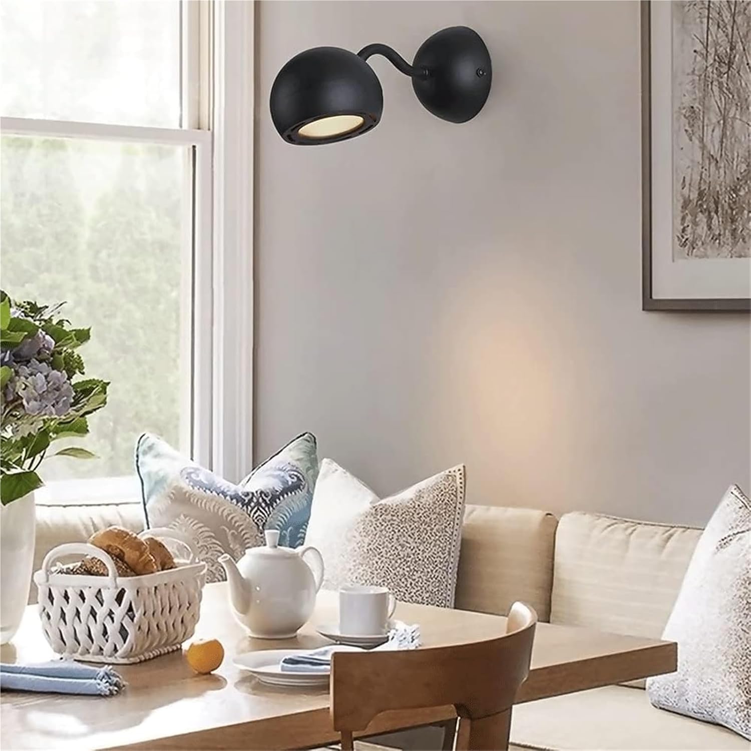 7W LED Dome Wall Lamp with Black Finish Wrought Iron Decorative Sconces Lamps 360°Adjustable Lighting Angle Modern and Simple Reading Lights for Hallway Bedroom